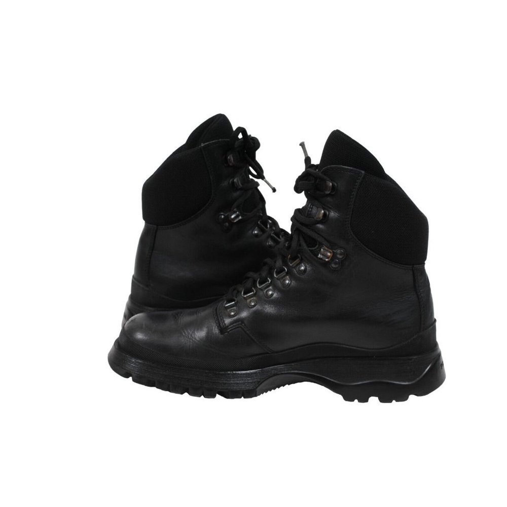 Prada Mens Combat Boots Size US 9.5 UK 8.5 Black Leather Lace Up Hook Eye Hiking - Picture 9 of 11